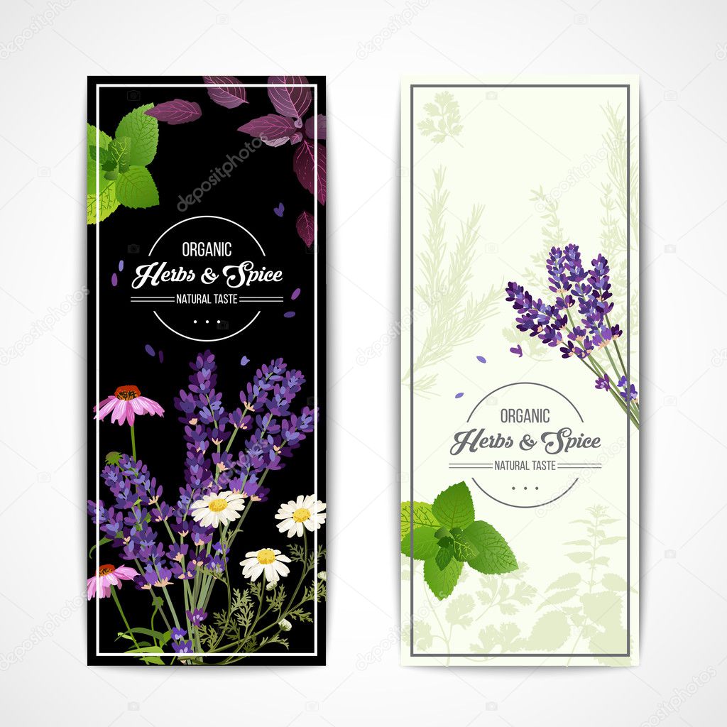 Herbal Banners With Wildflowers And Spices