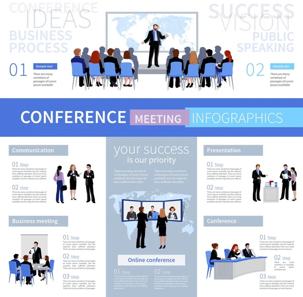 Conferenza Incontro Persone Infografica Template — Vettoriale Stock