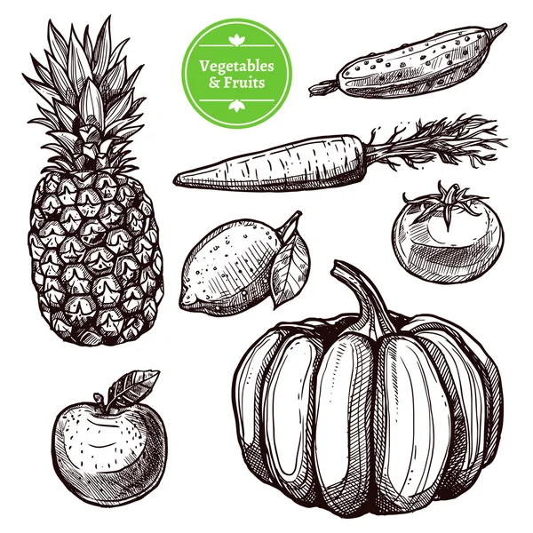 Conjunto de legumes e frutas — Vetor de Stock