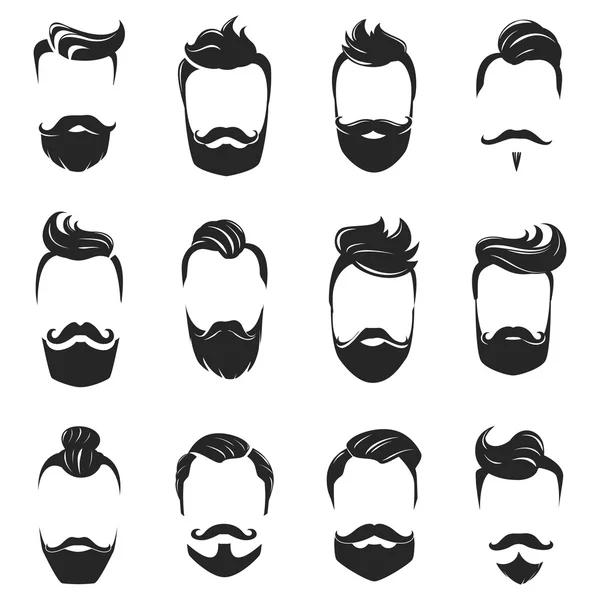 Peinados Barba y el pelo Monocromo Set — Archivo Imágenes Vectoriales