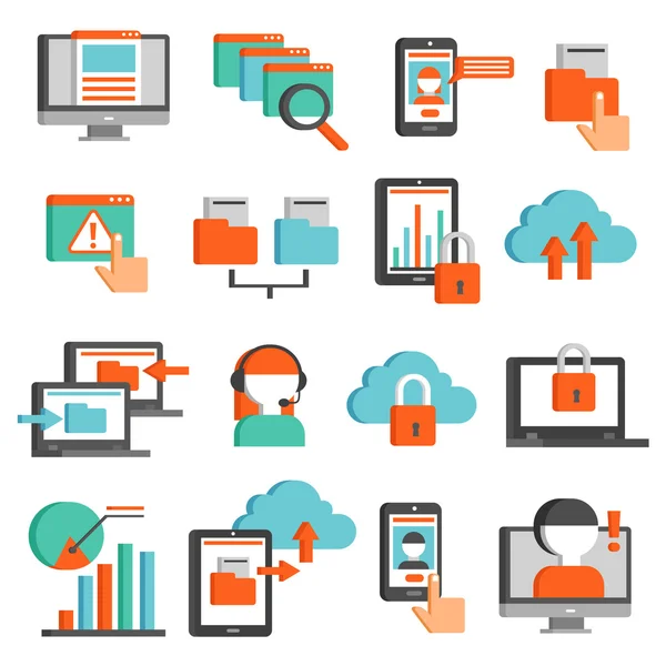 Tecnologias da informação Conjunto de ícones planos — Vetor de Stock