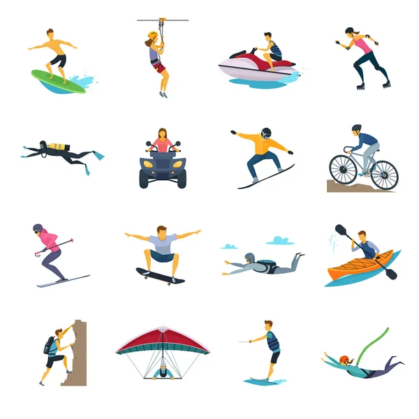 Extreme Sport Activities Flat Icons Collection — Stock Vector