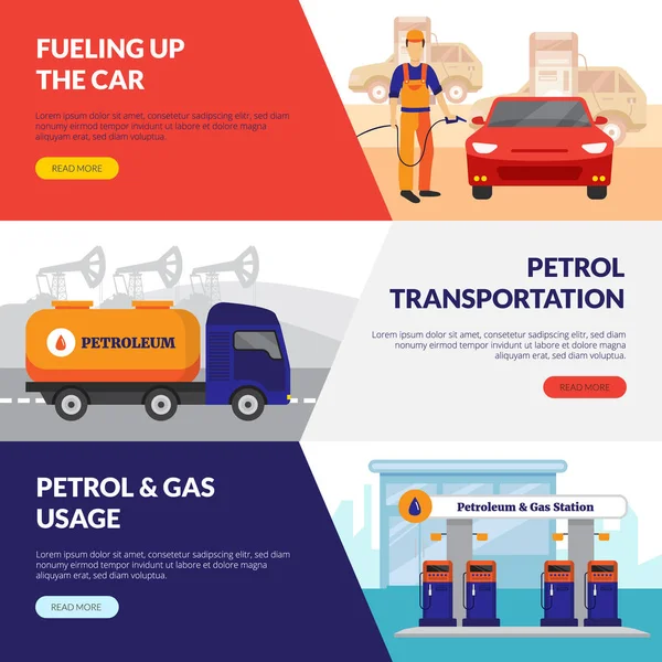 Conjunto de banners de postos de gasolina — Vetor de Stock