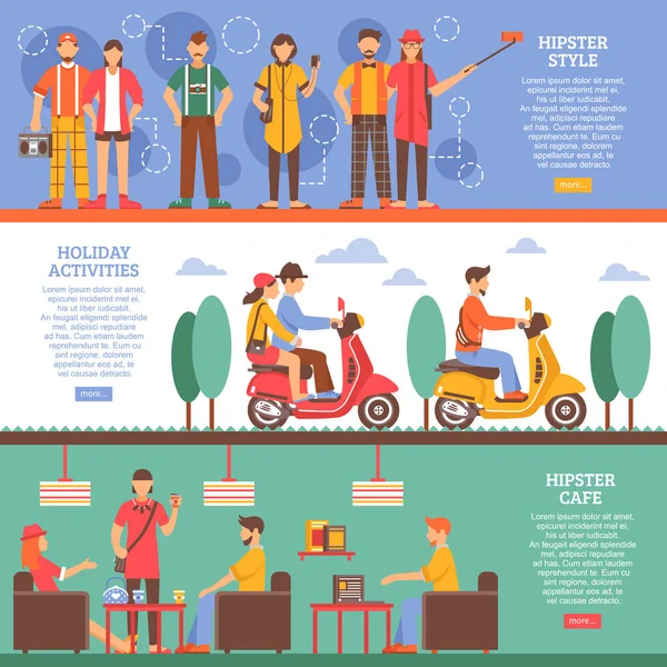 Hipster People Horizontal Banners — Stock Vector