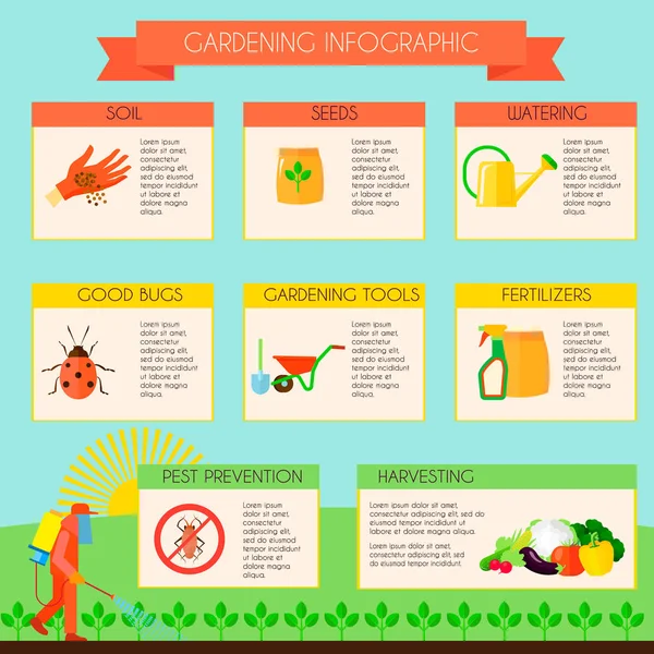 Juego de Infografía de Jardinería — Archivo Imágenes Vectoriales