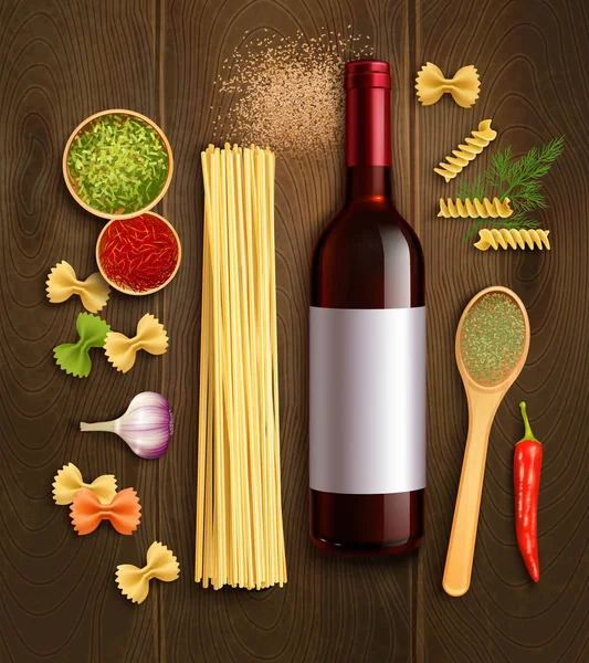 Droge Pasta wijn realistische samenstelling Poster — Stockvector