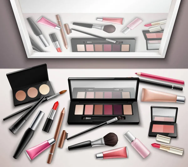 Makeup Area Kerja Top View Gambar Realistik - Stok Vektor