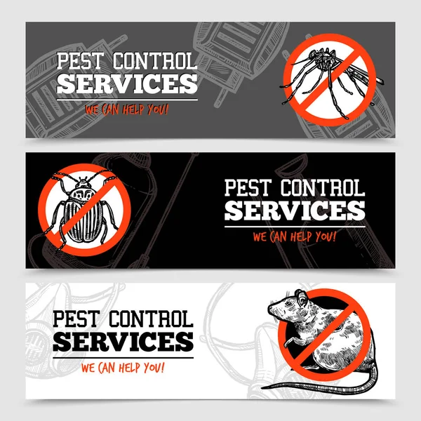 Sketch Control de plagas Banners de insectos — Vector de stock