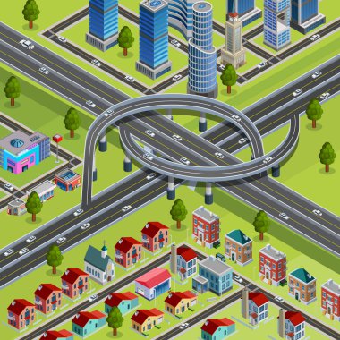 Şehir yollar Kavşağı kavşak izometrik Poster 