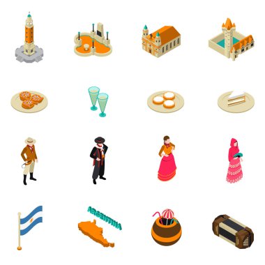 Arjantin turistik izometrik sembolleri Icons Collection 