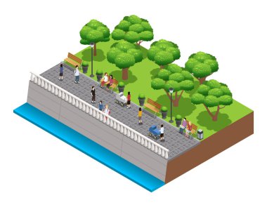 Isometric Landscaping Composition With People clipart