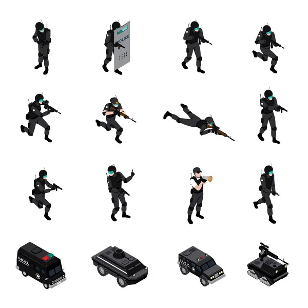 Special Weapons Unit Isometric Icons Collection — Stock Vector