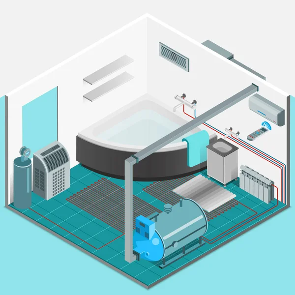 Système de refroidissement par chauffage Concept isométrique intérieur — Image vectorielle