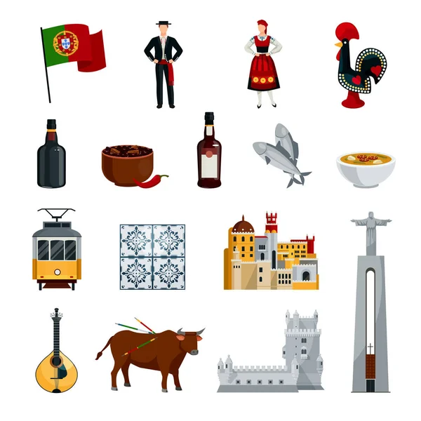 Portugal iconos conjunto plano — Vector de stock