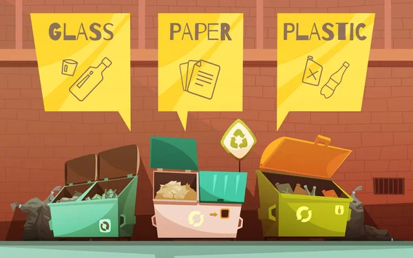Lixo Desperdício Classificação Conjunto de ícones dos desenhos animados — Vetor de Stock