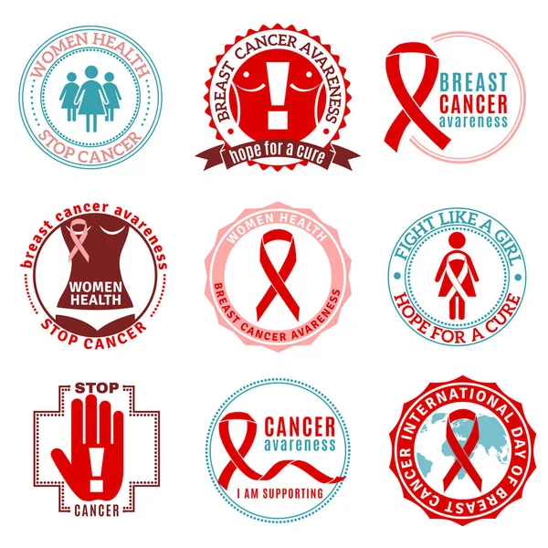 Conjunto de logotipo de emblemas de cáncer de mama — Vector de stock