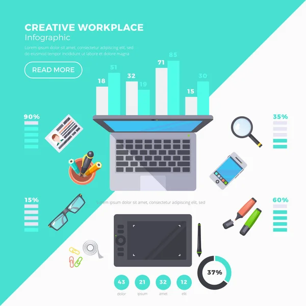 Juego de Infografía de Objetos del Lugar de Trabajo — Vector de stock