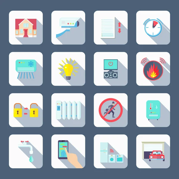 Smart House Square Icons Set — Stock Vector