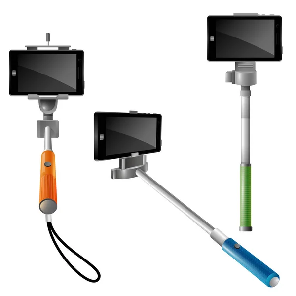 Monopods met Pnones voor Selfie — Stockvector