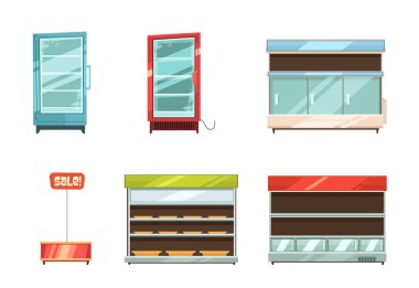 Süpermarket görüntüler raflar raflar Icons Set