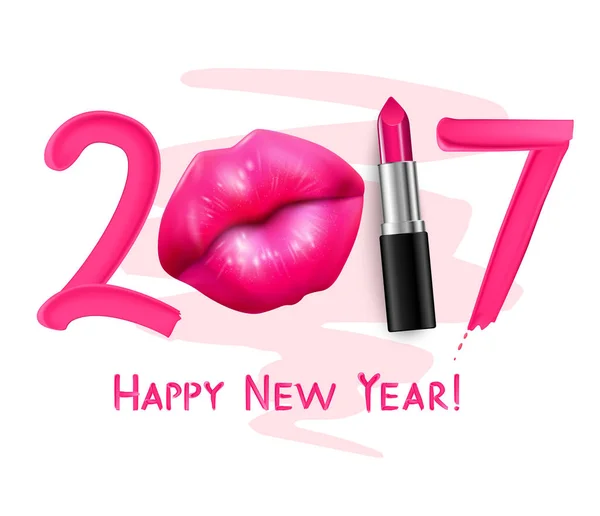 Red Lipstick New Year Poster — Stock Vector
