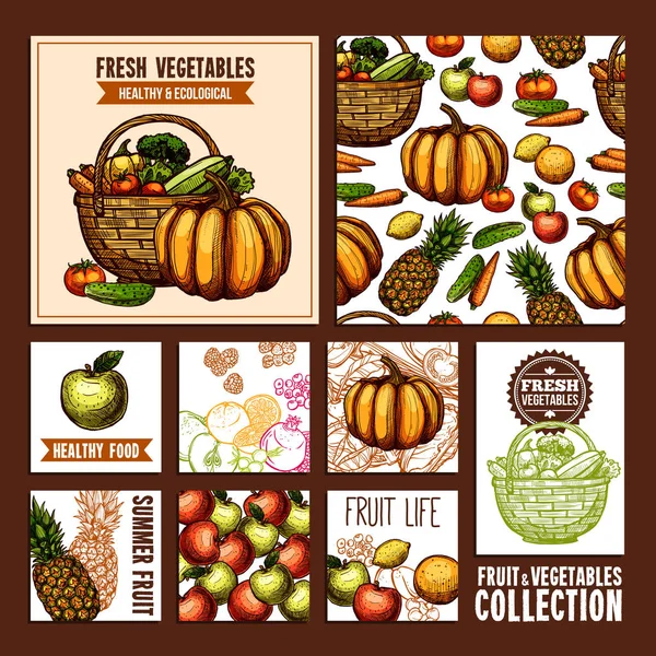 Fruits And Vegetables Cards — Stock Vector