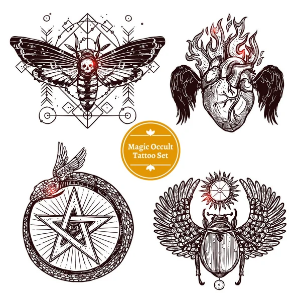 Set de tatouage occulte magique — Image vectorielle