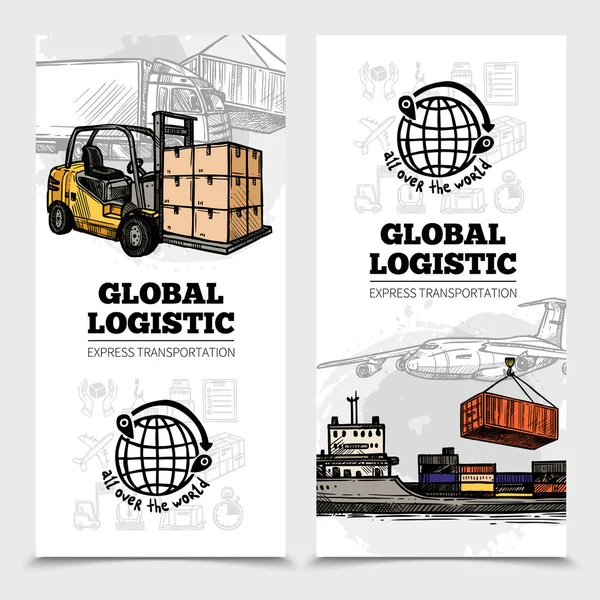 Bandiere verticali logistiche globali — Vettoriale Stock