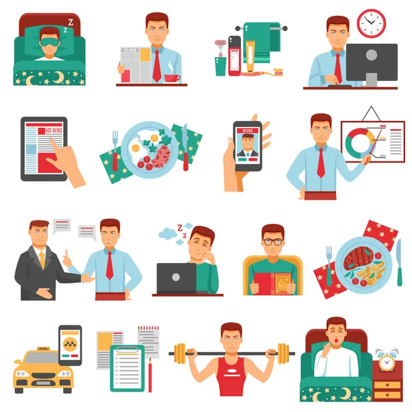 Man Daily Routine Icon Set — Stock Vector