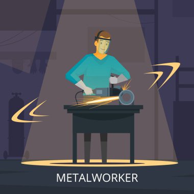 Metalworker üretim süreci düz Retro Poster 