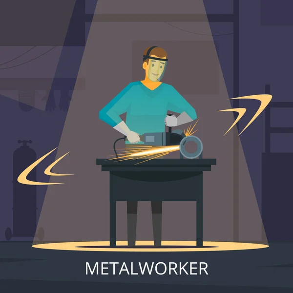 Плакат компании Metalworker Production Process Flat Retro — стоковый вектор
