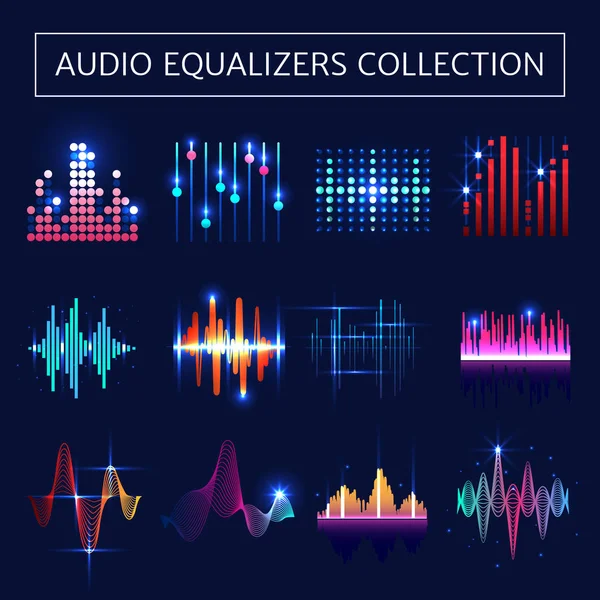 Ljud Equalizer Neon Set — Stock vektor