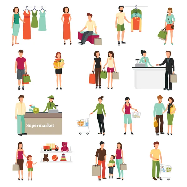 Shopping People Set — Stock Vector