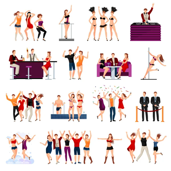 Dancing Club People Flat Icons Set — Stock Vector