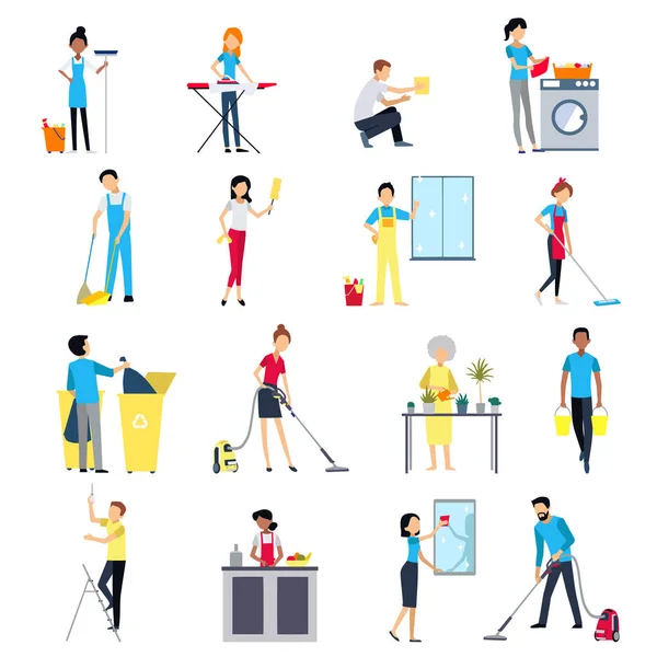 Conjunto de ícones de pessoas de limpeza — Vetor de Stock