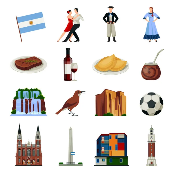 Argentina symboler platt ikoner Collection — Stock vektor