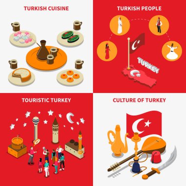 Turistik Türkiye 4 izometrik simgeler Meydanı