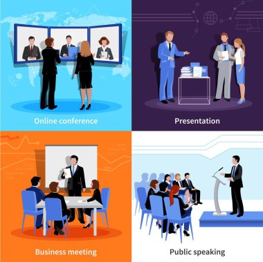 Conference Public Presentation 4 Flat Icons clipart