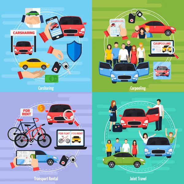 Conjunto de iconos de concepto de compartir coche — Vector de stock