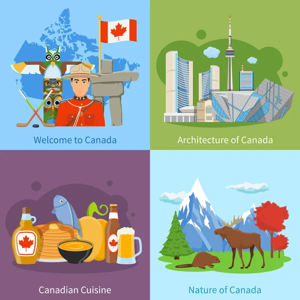 加拿大旅行 4 平图标广场 — 图库矢量图片
