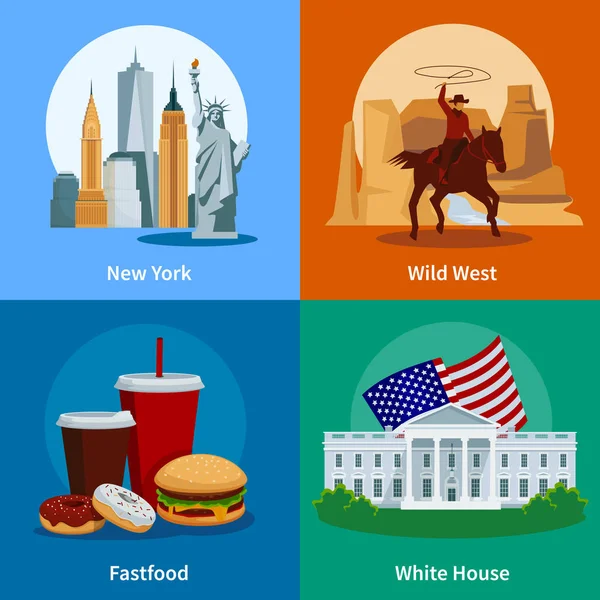 EUA Plano 2x2 conjunto de ícones — Vetor de Stock