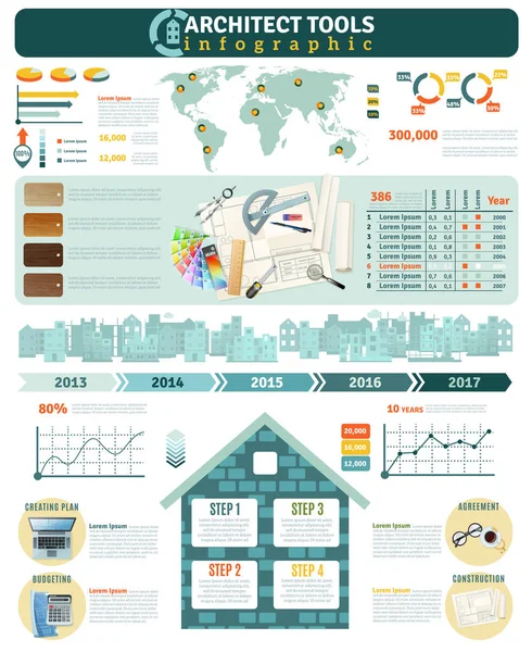 Strumenti per architetti edili Infografica — Vettoriale Stock