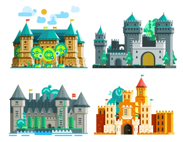 Juego de castillos coloridos — Vector de stock