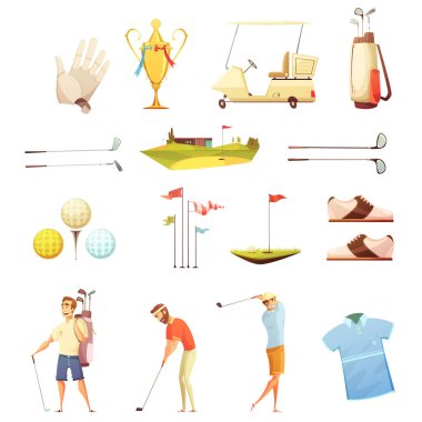 Golf öznitelikleri Retro karikatür Icons Set