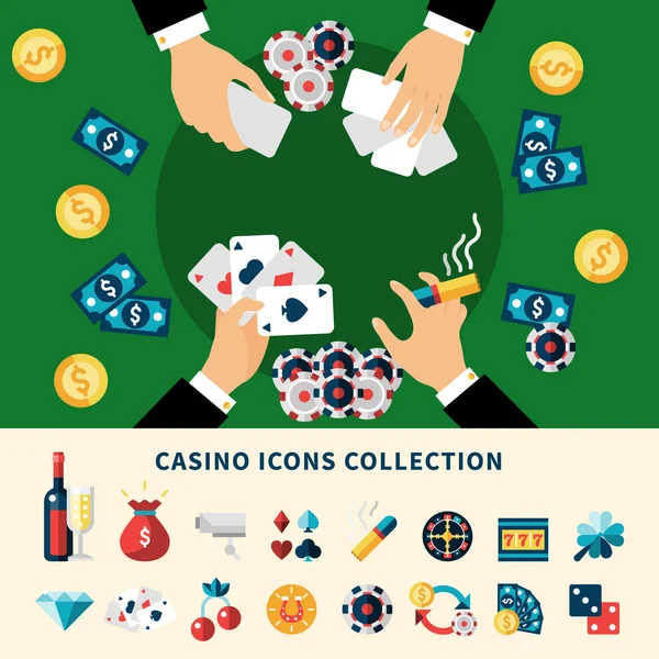 カジノのアイコン コレクションの平面的構成 — ストックベクタ