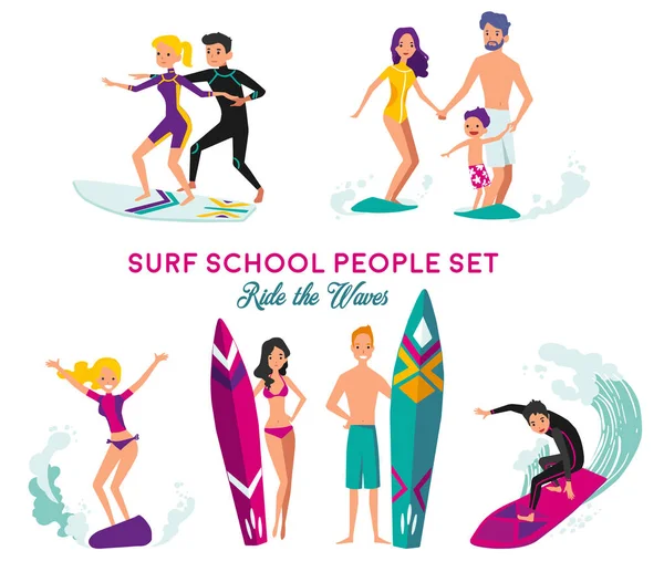 Surf School Decorative Elements Set — Stock Vector
