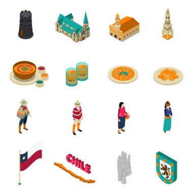 Şili turistik konumlar izometrik Icons Set
