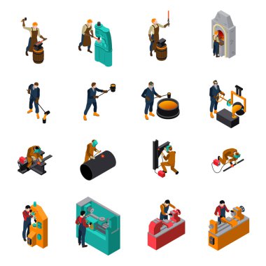 Metal işleme araçları makine izometrik Icons Collection 