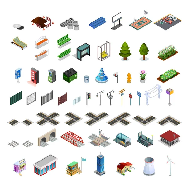 City kaart Constructor isometrische elementen collectie — Stockvector