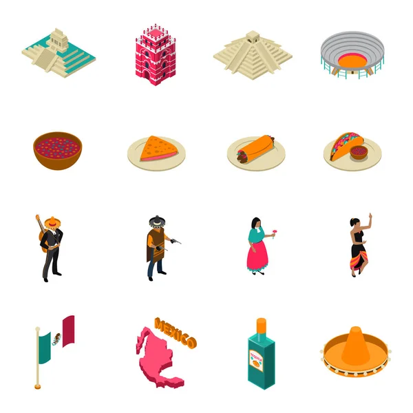 Mexico toeristische attracties Isometrisch Icons collectie — Stockvector